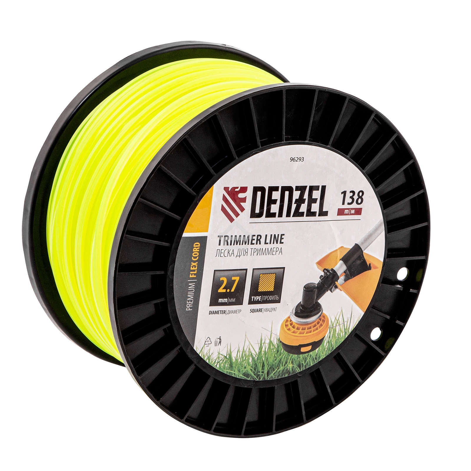 Леска для триммера Denzel квадрат, 2,7м х 138м, на DIN катушке FLEX CORD