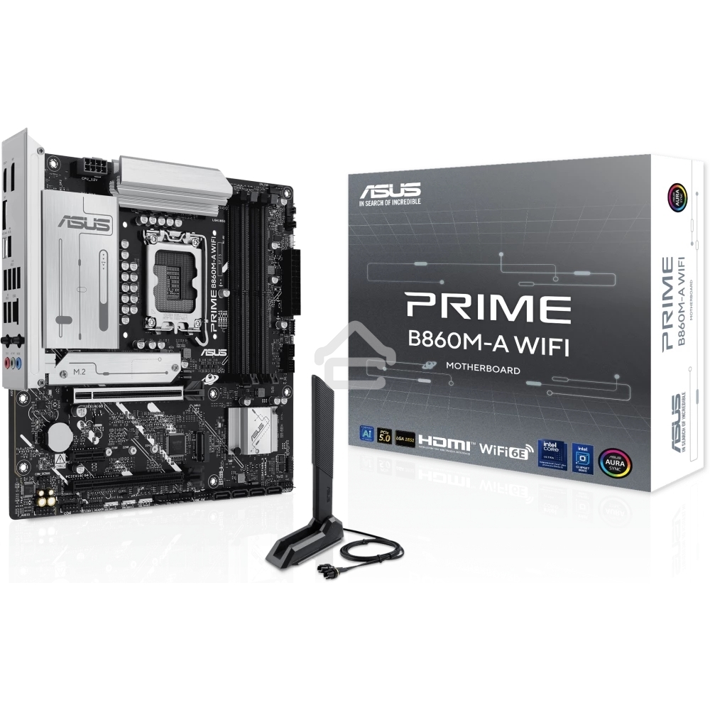 Материнская плата ASUS PRIME B860M-A WIFI, LGA 1851, Intel B860, 4xDDR5, 4xSATA, 2xM.2, 1xPCIe 5.0 x16, 1xPCIe 4.0 x16, 1xPCIe 4.0 x1, 2xDP, 1xHDMI, 1x 2.5Gb LAN, 1xUSB-C 20Gbps, 1xUSB-A 10Gbps, 2xUSB-A 5Gbps, 4xUSB-A 2.0, 3x3.5 мм, 7.1, micro-ATX.