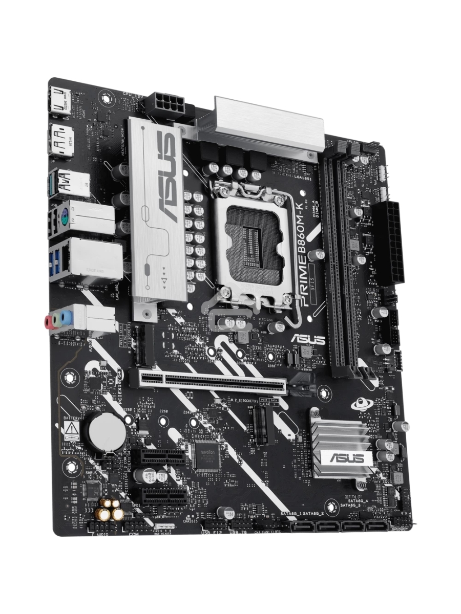 Материнская плата ASUS PRIME B860M-K, LGA 1851, Intel B860, 2xDDR5, 4xSATA, 2xM.2, 1xPCIe 4.0 x16, 2xPCIe 4.0 x1, 1xHDMI, 1xDP, 1x 2.5Gb LAN, 1xUSB-A 10Gbps, 3xUSB-A 5Gbps, 3xUSB-A 2.0, 3x3.5 мм, 7.1, mATX