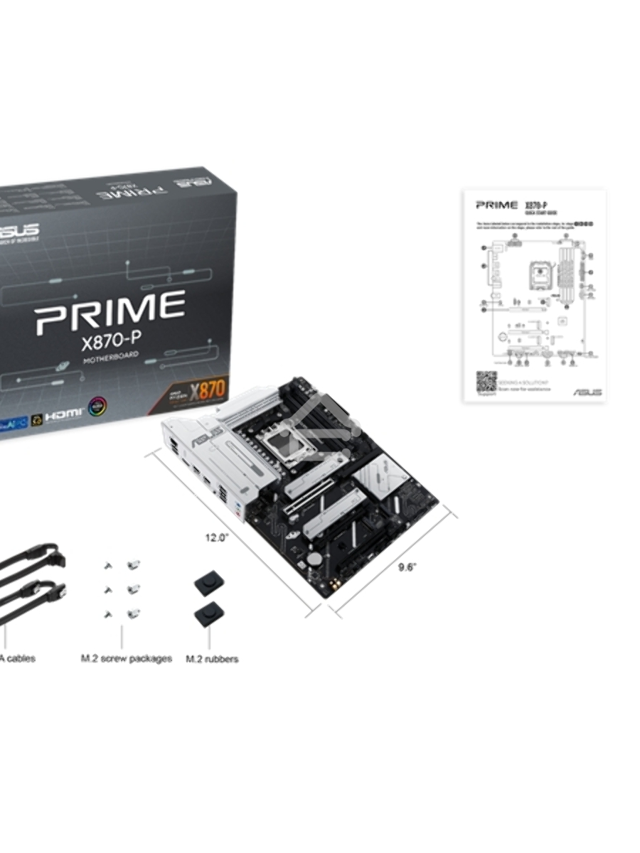 Материнская плата ASUS PRIME X870-P, AM5, AMD X870, 4xDDR5, 2xSATA, 4xM.2, 1xPCIe 5.0 x16, 2xPCIe 4.0 x1, 1xHDMI, 2xUSB-C, 1x 2.5Gb LAN, 4xUSB-A 3.2 Gen 1, 1xUSB-A 3.2 Gen 2, 4xUSB-A 2.0, 3x3.5 мм, 7.1, ATX