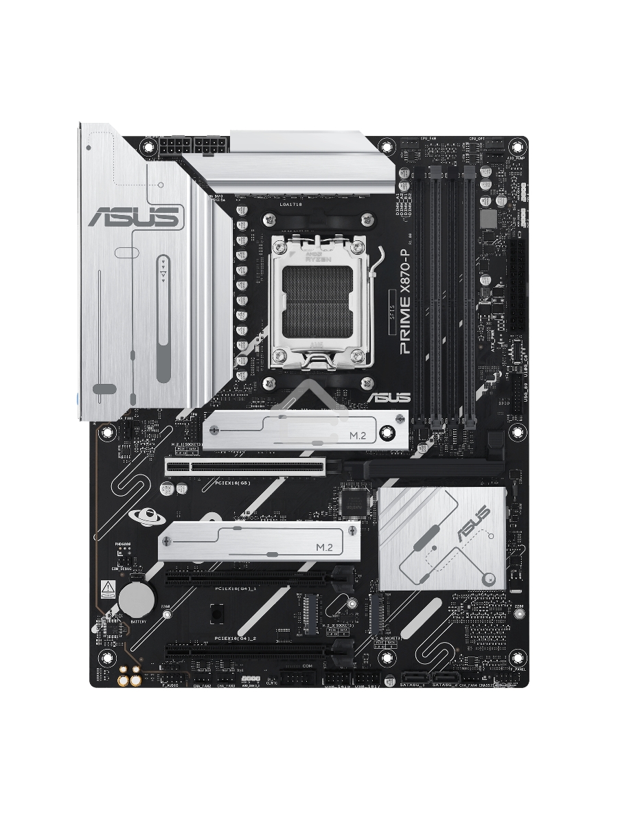 Материнская плата ASUS PRIME X870-P, AM5, AMD X870, 4xDDR5, 2xSATA, 4xM.2, 1xPCI-E 5.0 x16, 1xPCI-E 4.0 x16, 1xPCI-E x1, 1xHDMI, 2xUSB Type-C, 1x2.5Gb LAN, 4xUSB-A 3.2 Gen 1, 1xUSB 3.2 Gen 2, 3x3.5 мм, 7.1, ATX