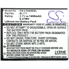 Аккумулятор CameronSinoCS-LTA600SL BL171 для Lenovo A3903.7V / 1450mAh / 5.37Wh