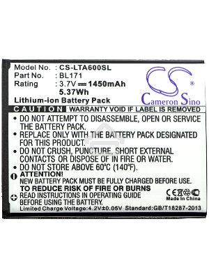 Аккумулятор CameronSino  CS-LTA600SL BL171 для Lenovo A390  3.7V / 1450mAh / 5.37Wh