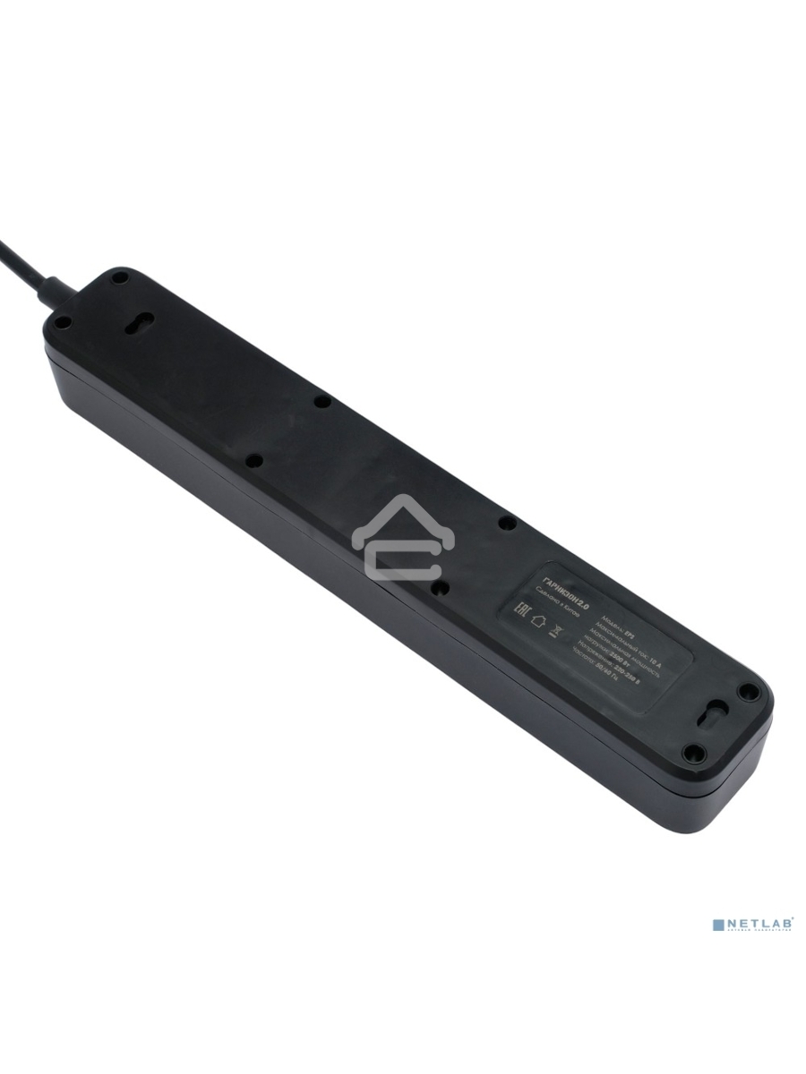 Сетевой фильтр Гарнизон 2.0 Мультипорт EPS-4-U3-B-2, 4 р, 10А, 3xUSB, 2м, ур.защиты 2+, черный, пакет