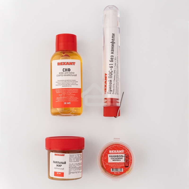 Набор К4 для пайки Rexant универсальный (припой, канифоль, паяльный жир, флюс СКФ)