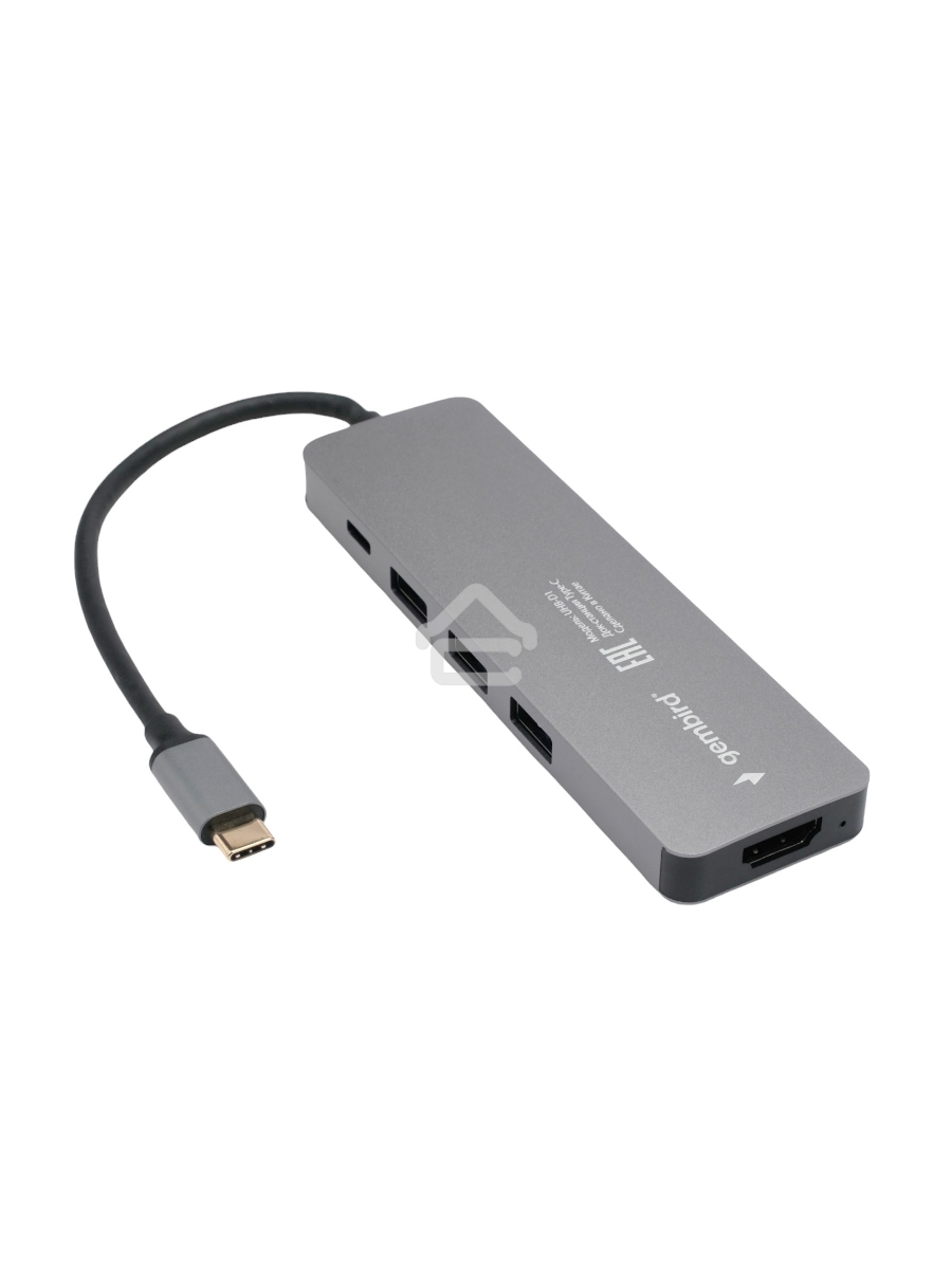 Док-станция Type-C Gembird UHB-D1, 5в1: 3хUSB3.1, Type-C PD100W, HDMI, кабель 17см, алюминий