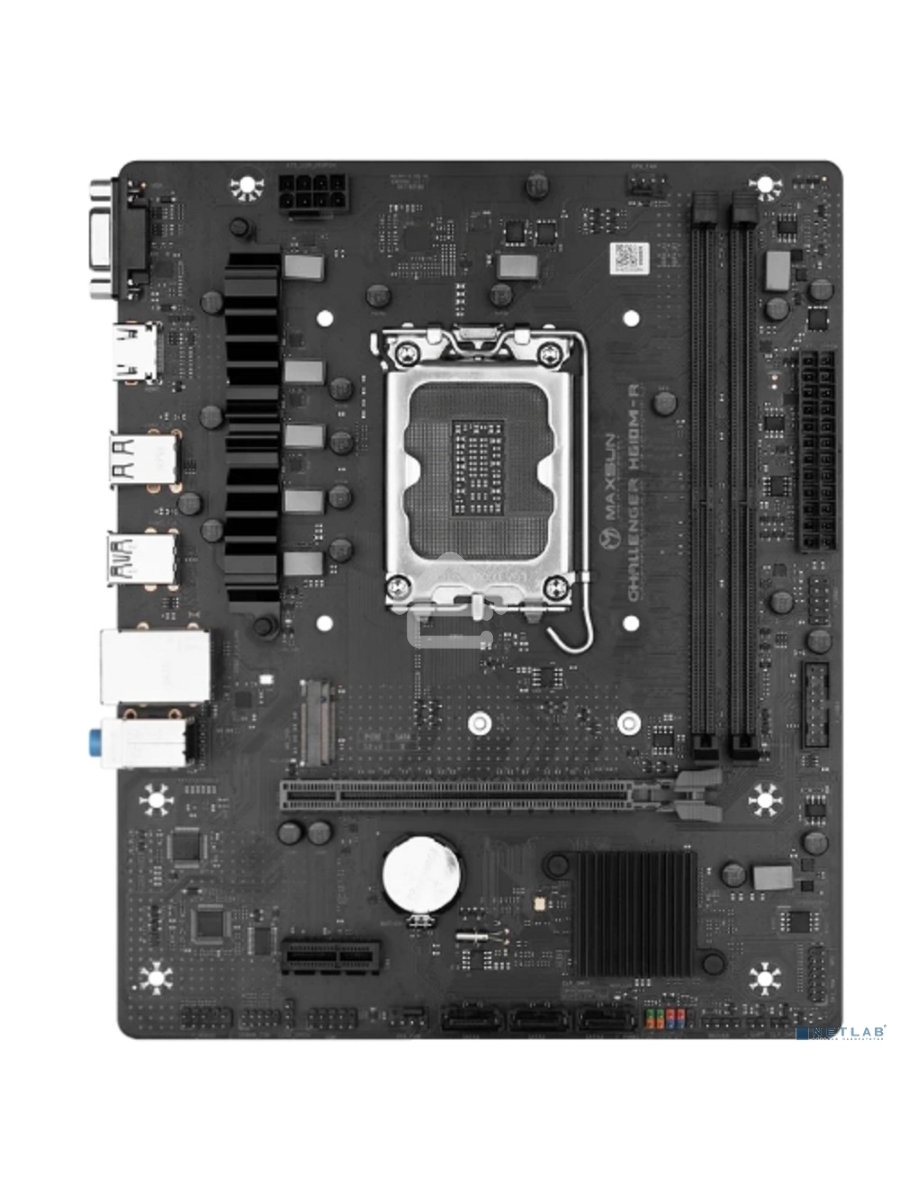 Материнская плата Maxsun Challenger H610M-R, LGA 1700, Intel H610, 2xDDR4, 3xSATA, 1xM.2, 1xPCIe 4.0 x16, 1xPCIe x1, 1xHDMI, 1xVGA, 1x 1Gb LAN, 2xUSB 3.2 Gen 1, 4xUSB 2.0, 3x3.5 мм, 5.1, mATX