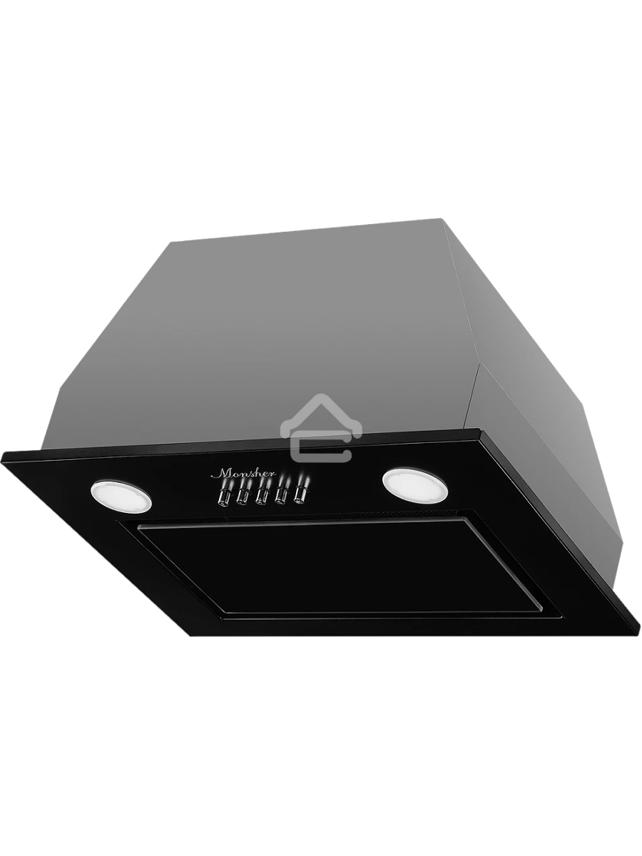 Встраиваемая вытяжка MONSHER INNA 40 Noir, 40 см, производительность 750 м3/ч, 3 скорости, турбо режим, механическое управление, уровень шума 45 дБ, LED освещение, угольный фильтр KF-Y (опция), цвет черный/нержавеющая сталь