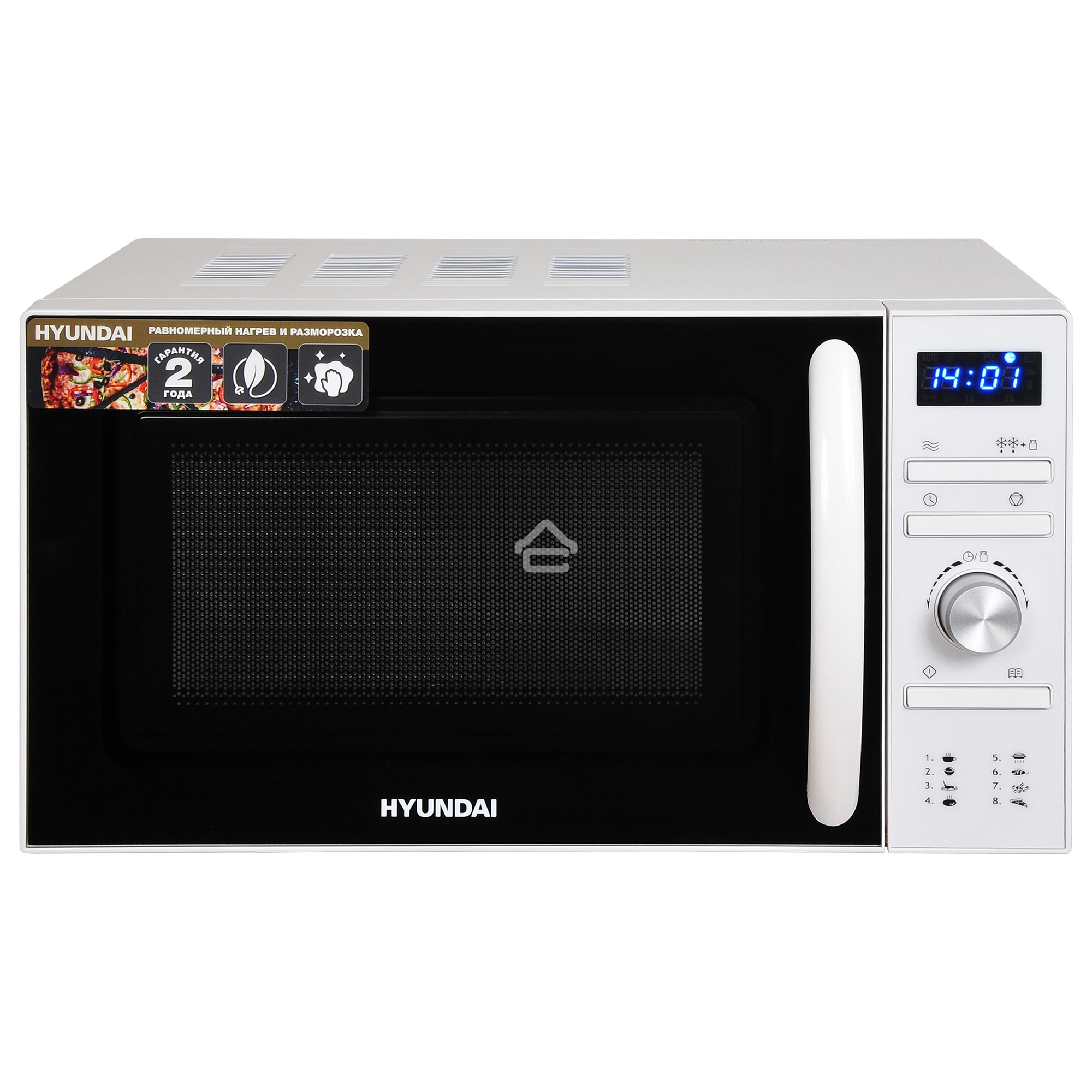 Микроволновая печь Hyundai HYM-D3027 белый, 20 л, 700 Вт, переключатели - поворотный механизм/кнопки