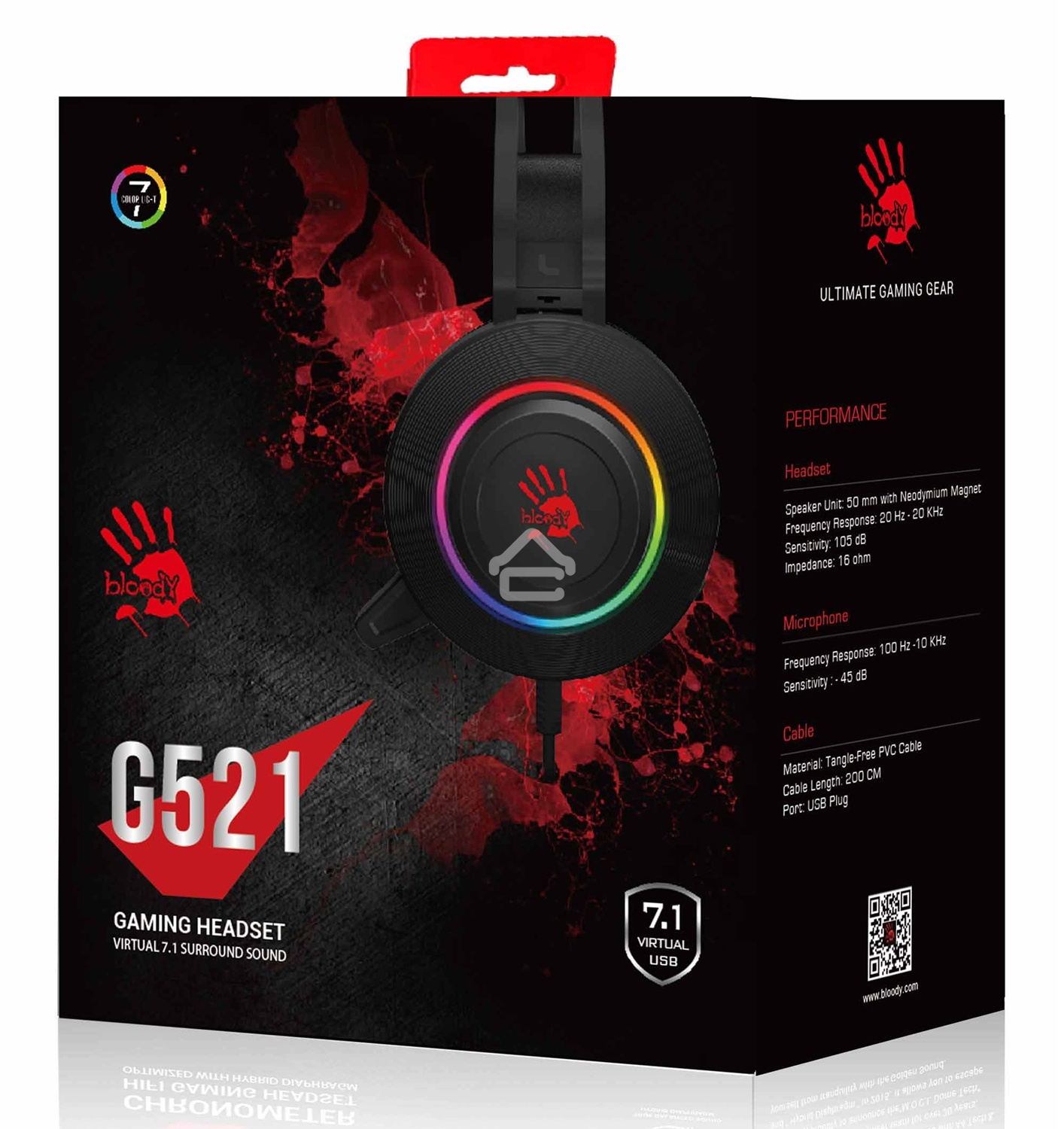Наушники с микрофоном A4 Bloody G521 черный 2.3м мониторные USB оголовье черный
