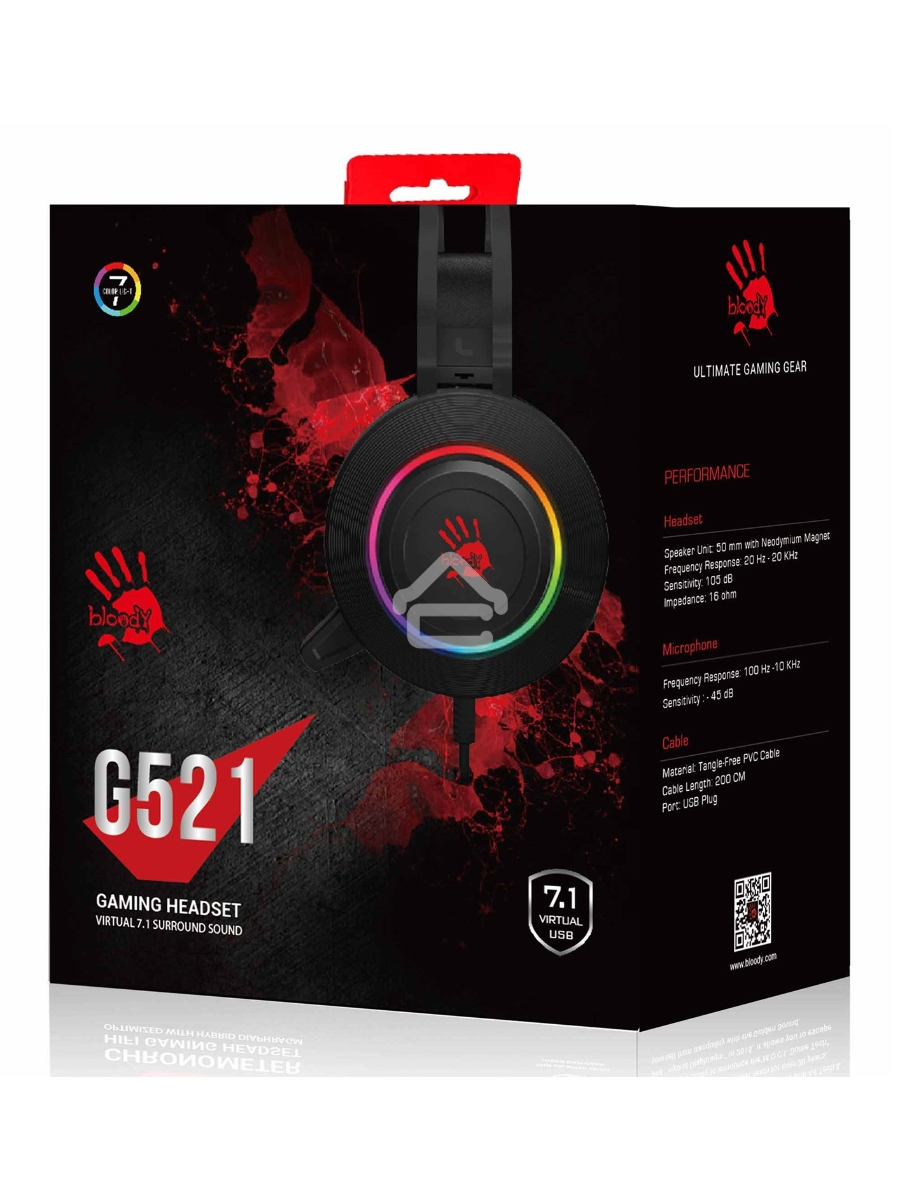 Наушники с микрофоном A4 Bloody G521 черный 2.3м мониторные USB оголовье (G521 (BLACK))
