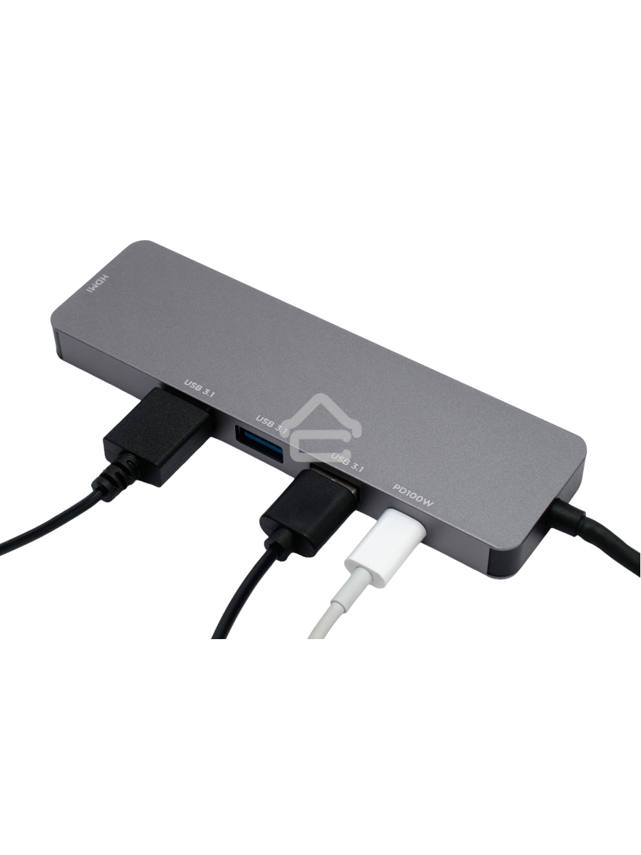 Док-станция Type-C Gembird UHB-D1, 5в1: 3хUSB3.1, Type-C PD100W, HDMI, кабель 17см, алюминий