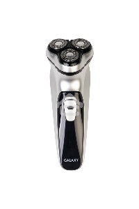 Бритва Galaxy Line GL 4209, серебряный с черным, роторная, аккумуляторная, 5 Вт, Li-Ion аккумулятор емкостью 600 мА*ч, время непрерывной работы до 1,5 ч, ножи из нержавеющей стали, 3 независимые плавающие головки, возможность промывки бреющего блока, инди
