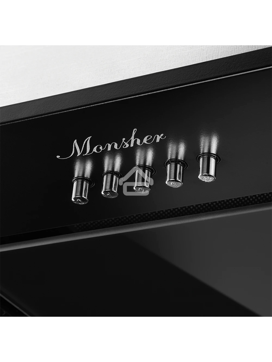 Встраиваемая вытяжка MONSHER INNA 40 Noir, 40 см, производительность 750 м3/ч, 3 скорости, турбо режим, механическое управление, уровень шума 45 дБ, LED освещение, угольный фильтр KF-Y (опция), цвет черный/нержавеющая сталь