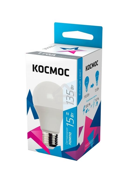 Лампа светодиодная Космос LED BASIC A60 15Вт 220В E27 4500К