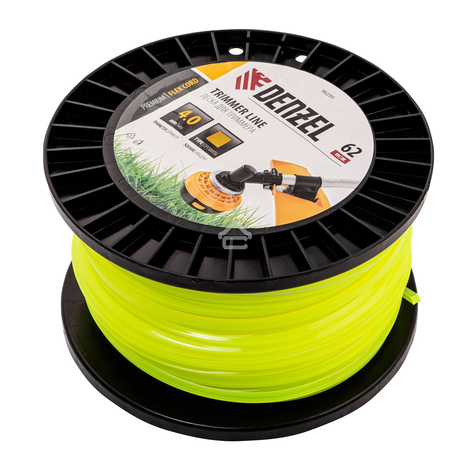 Леска для триммера Denzel квадрат, 4,0мм х 62м, на DIN катушке FLEX CORD