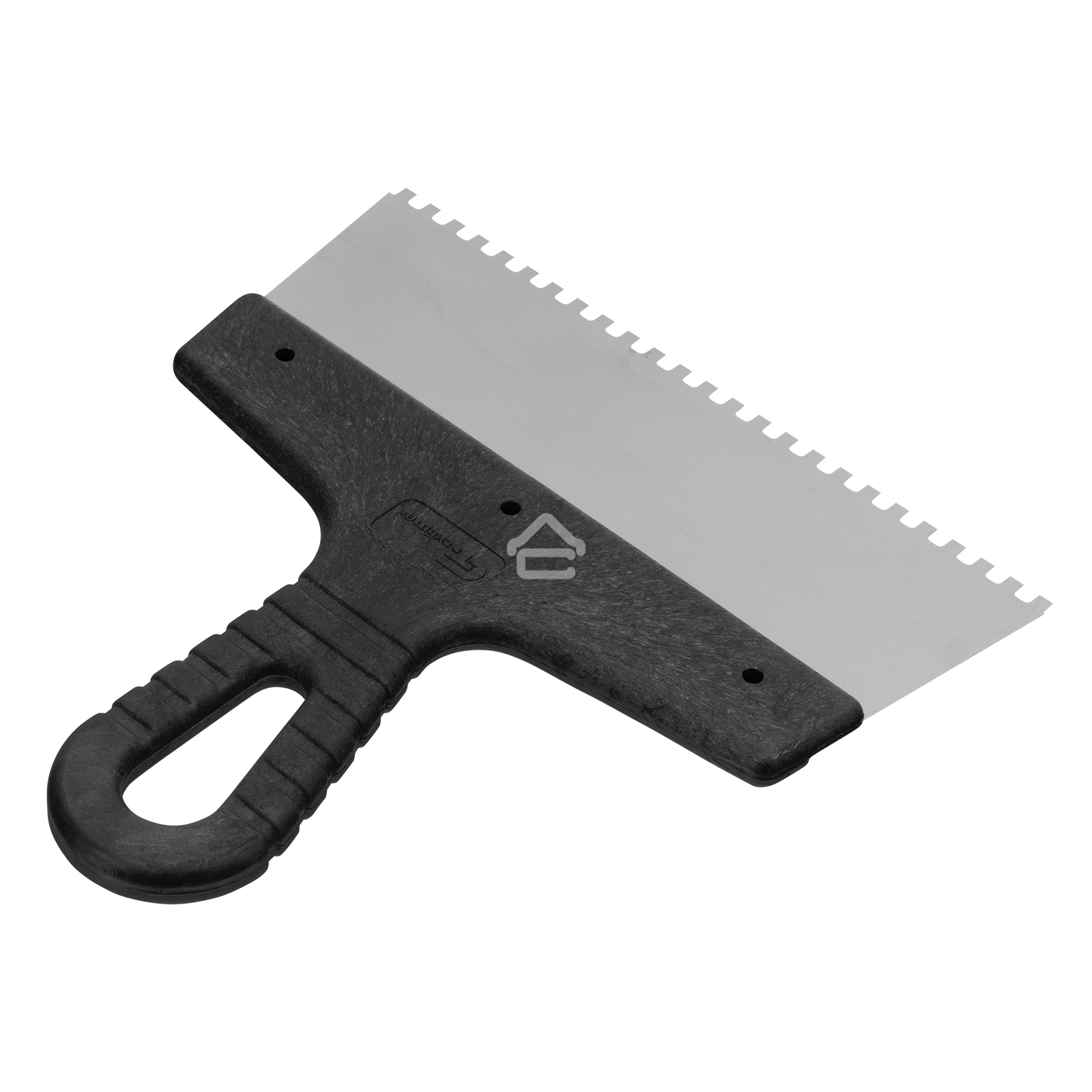 Шпатель из нержавеющей стали Сибртех 200 мм, зуб 4х4 мм, пластмассовая рукоятка