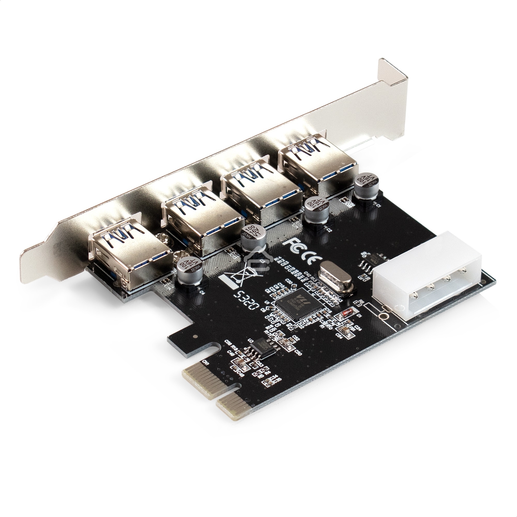 Контроллер ExeGate EXE-314 v2.0 (PCI-E x1 v2.0, 4хUSB 3.0 ext., разъем доп.питания Molex, VIA Labs Chipset VL805)