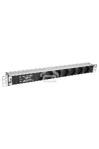 Блок розеток Rem-10 без шнура с фил. и инд., 7 Schuko, вход IEC 60320 C14, 10A, алюм., 19