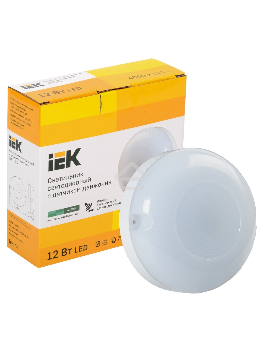 Светильник Iek LDPO3-1002-012-4000-K01LED ДПО 1002 12Вт 4000K IP54 с акуст.датч.
