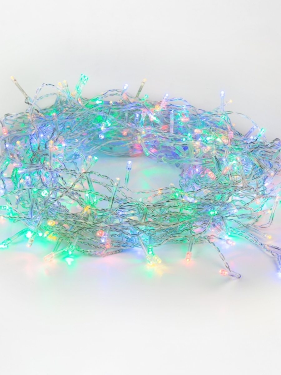 Гирлянда светодиодная универсальная 100 LED Мультиколор 10 метров, прозрачный ПВХ, с контроллером