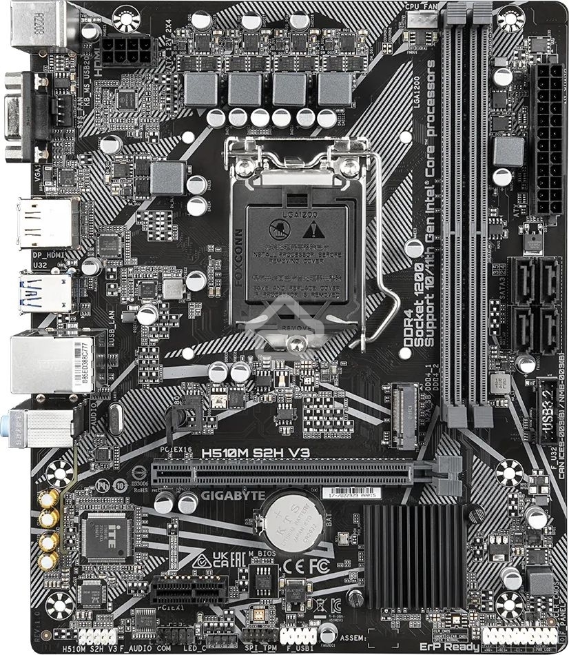 Материнская плата Gigabyte H510M S2H V3 (V2.0), LGA 1200, Intel H470, 2xDDR4, 4xSATA, 1xM.2, 1xPCIe 3.0 x16, 1xDP, 1xHDMI, 1xVGA, 1x 1Gb LAN, 2xUSB-A 3.2 Gen 1, 4xUSB-A 2.0, 3x 3.5 мм, 7.1, mATX
