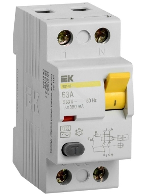 Выключатель дифференциальный  УЗО Iek MDV10-2-063-300 ВД1-63 2Р 63А 300мА ИЭК