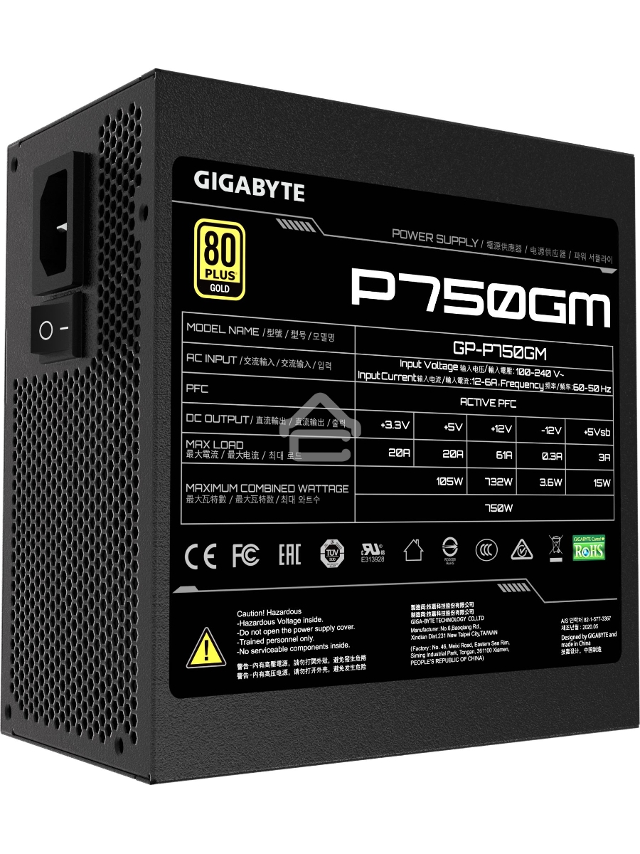 Блок питания Gigabyte P750GM (GP-P750GM) , 750Вт, 80 PLUS Gold, 120мм, модульный, черный