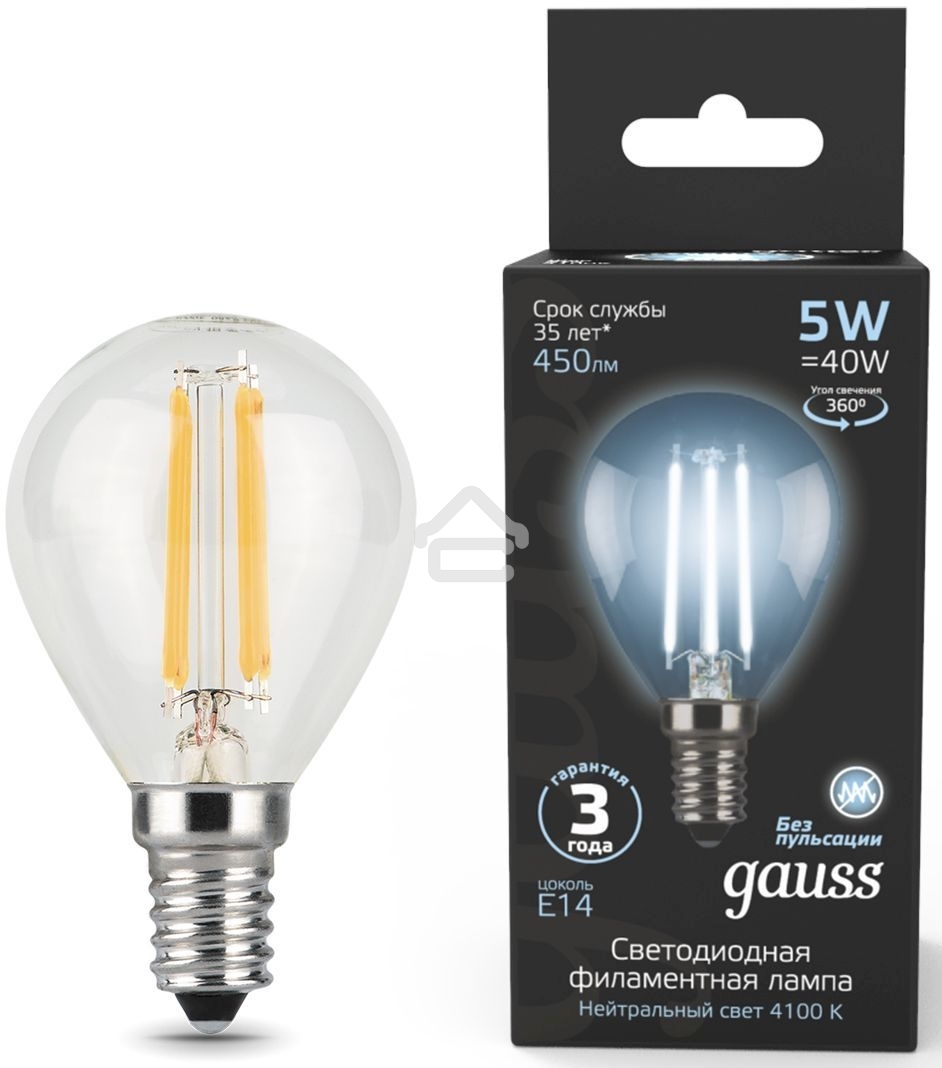 Лампа светодиодная Filament Шар E14 5Вт 4100К Gauss 105801205