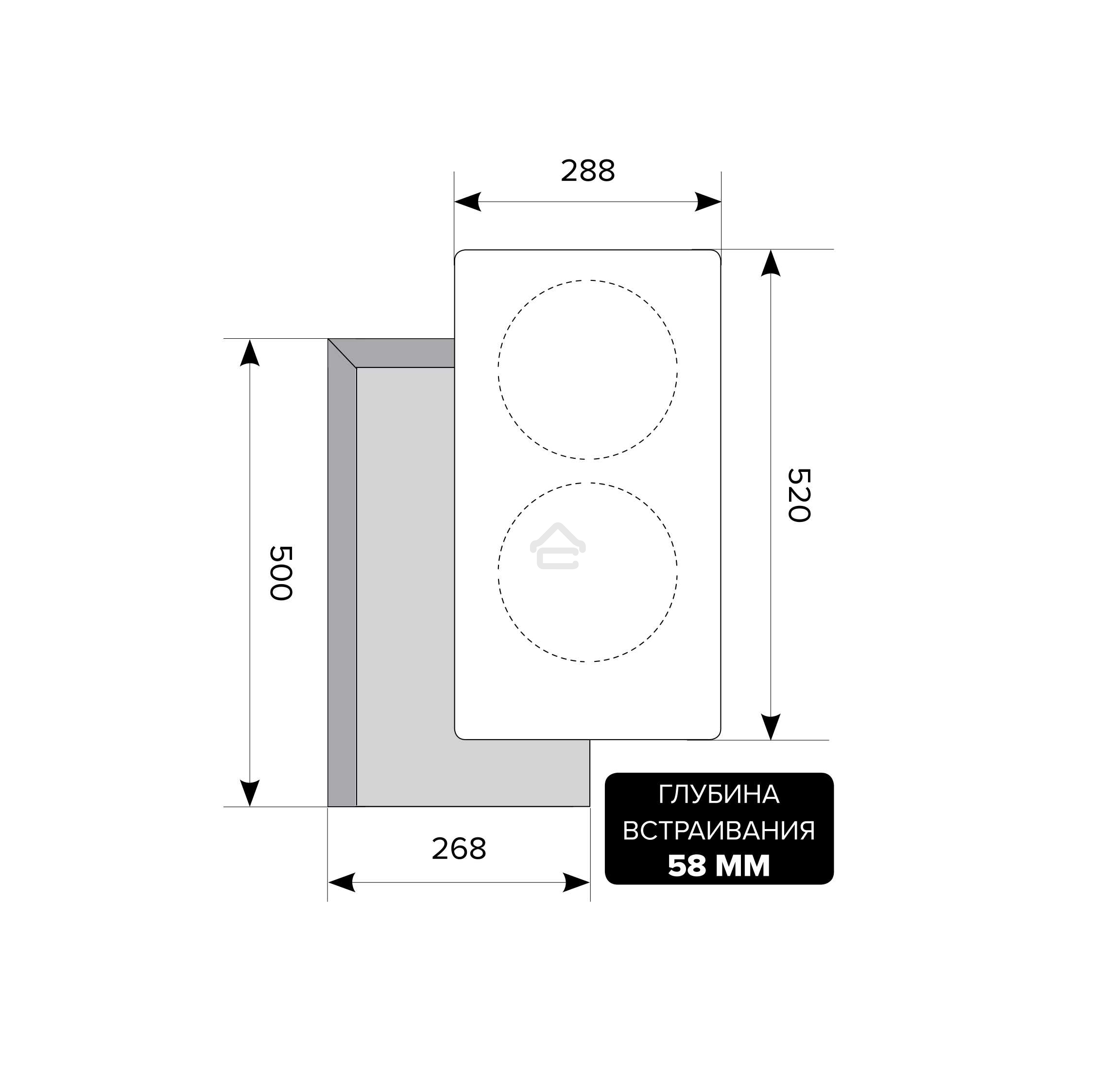 Встраиваемая индукционная варочная панель LEX EVI 320 BL3500Вт 2конф. 58х268х500мм 30см черный