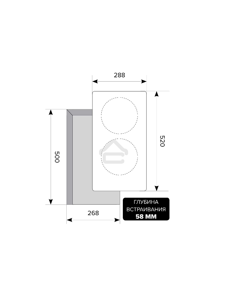 Встраиваемая индукционная варочная панель LEX EVI 320 BL3500Вт 2конф. 58х268х500мм 30см черный