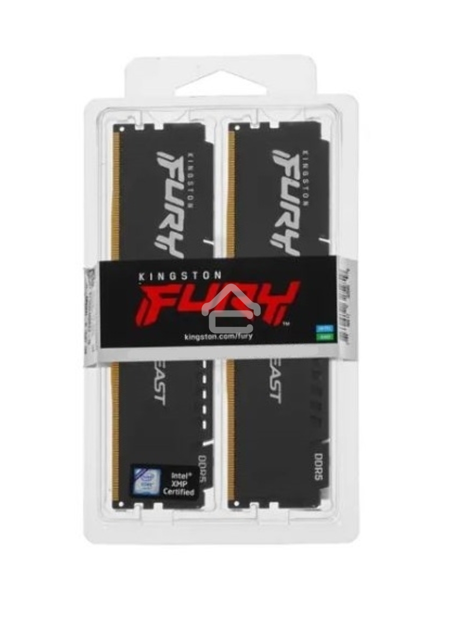 Оперативная память Kingston Fury Beast, DDR5, 32GB (2x16GB), 5200MHz, CL40, DIMM, радиатор, чёрный