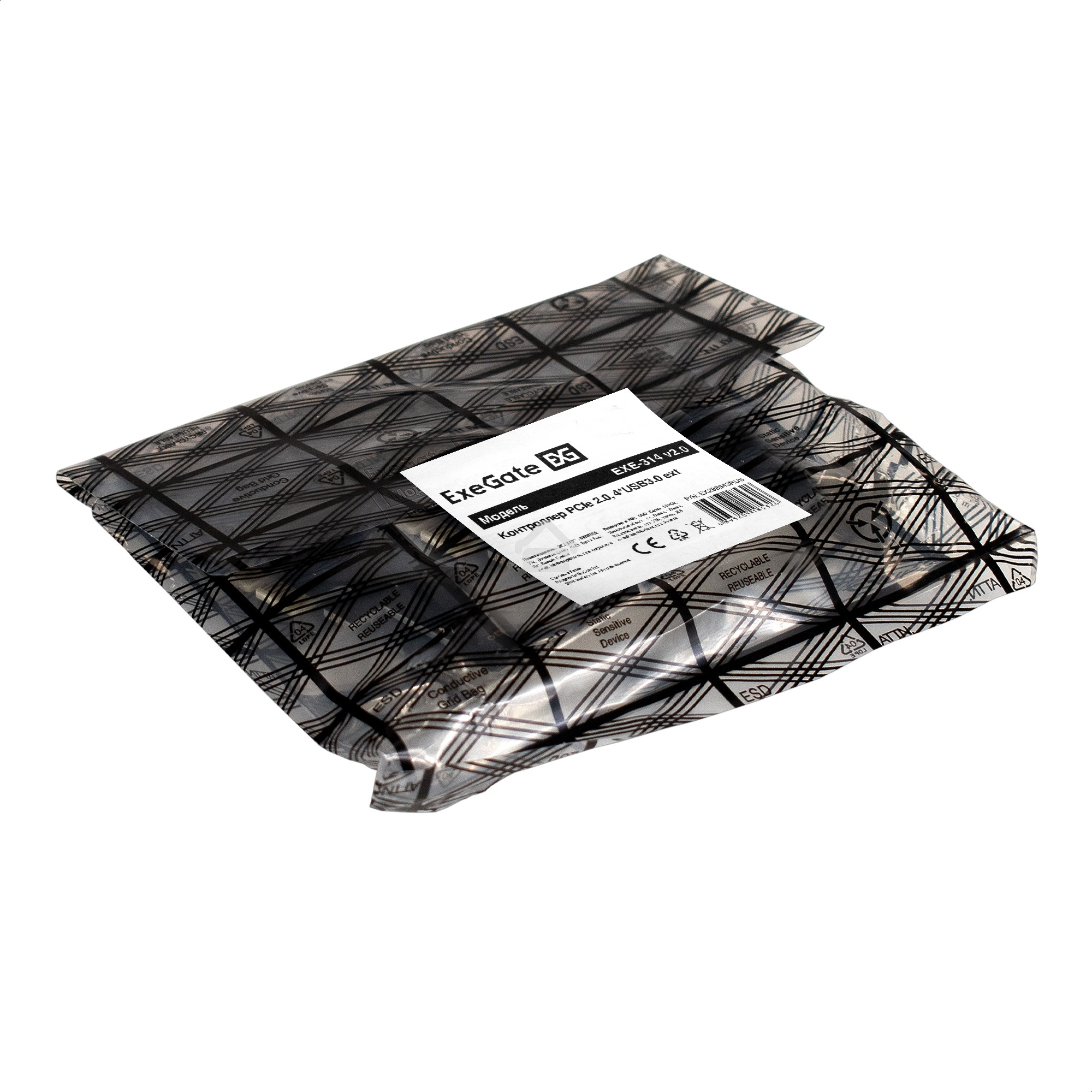 Контроллер ExeGate EXE-314 v2.0 (PCI-E x1 v2.0, 4хUSB 3.0 ext., разъем доп.питания Molex, VIA Labs Chipset VL805)