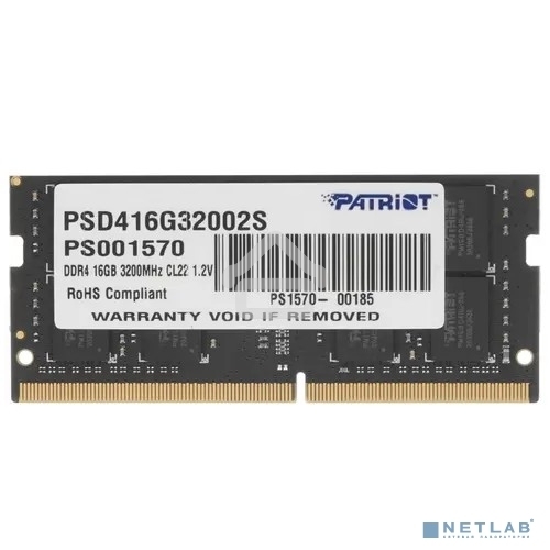 Оперативная память Patriot Signature, DDR4, 16GB (1x16 GB), 3200 MHz, CL22, SO-DIMM