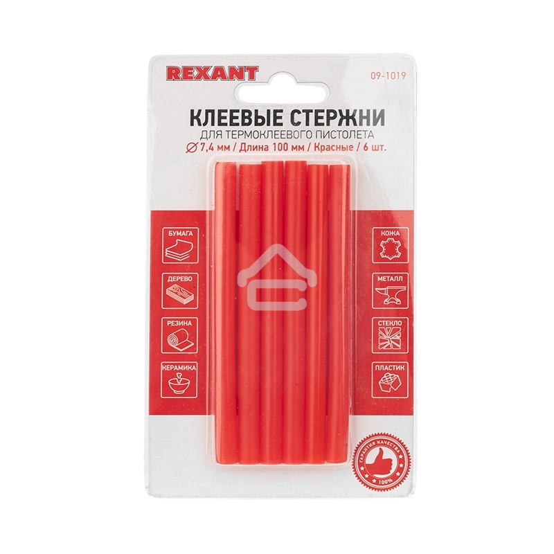 Клеевые стержни Rexant, Ø7 мм, 100 мм, красные, 6 шт., блистер
