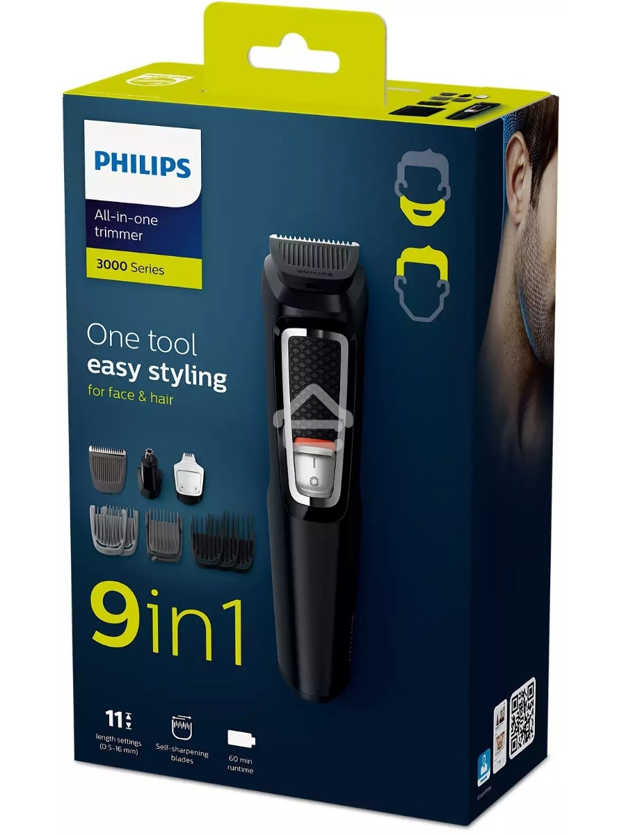 Триммер Philips MG3740/15 черный (насадок в компл:9шт)