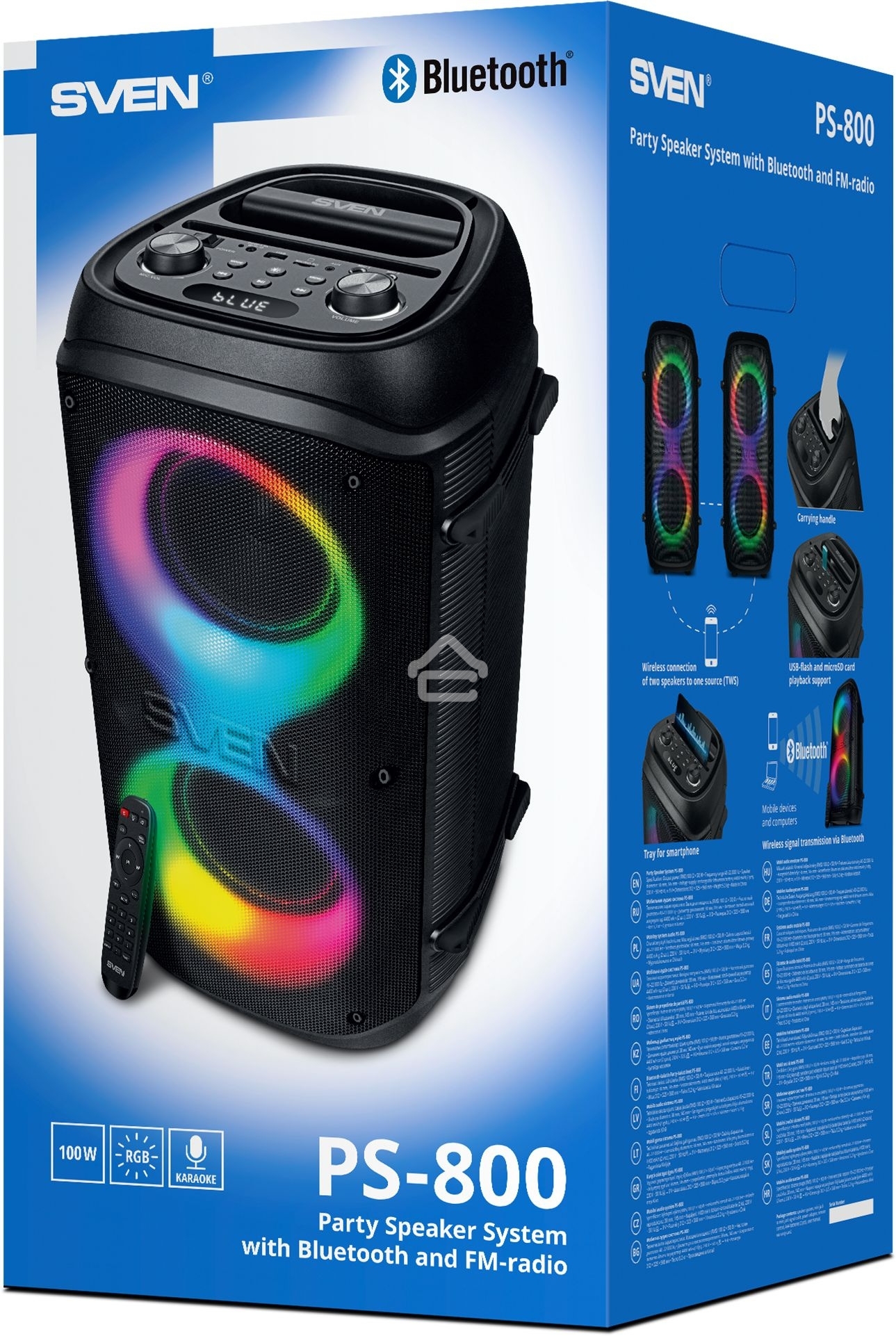 Колонка портативная Sven PS-800 черный 100W 2.0 BT 10м 4400mAh