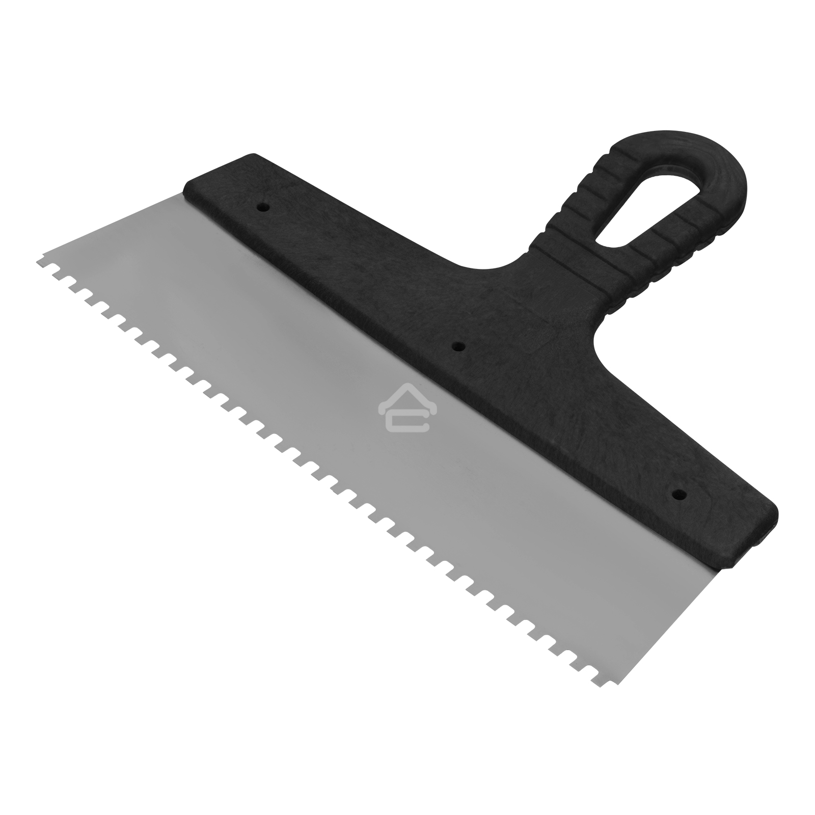 Шпатель из нержавеющей стали Сибртех 250 мм, зуб 4х4 мм, пластмассовая рукоятка