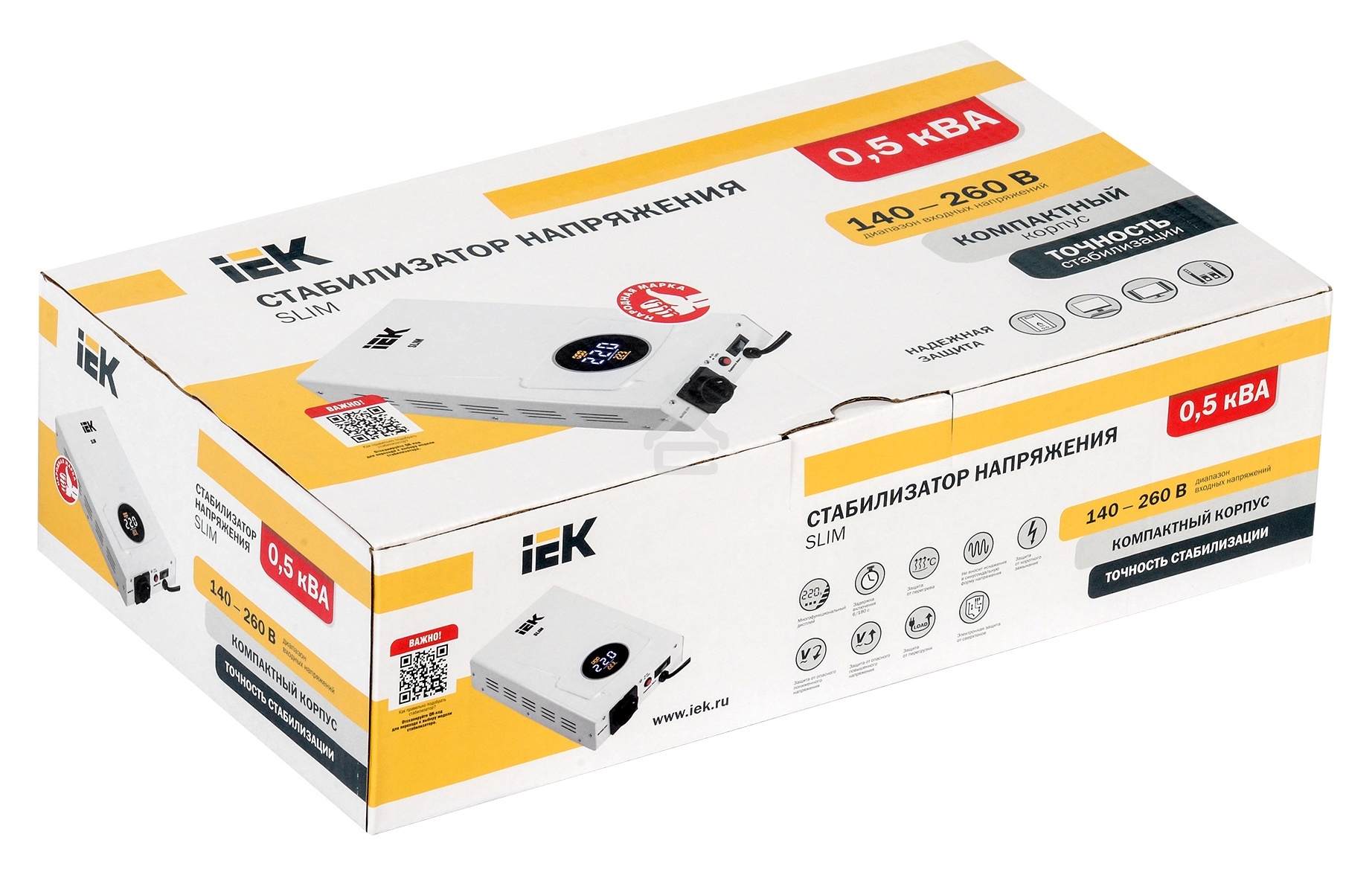 Стабилизатор напряжения настенный SLIM 0,5кВА IEK IVS22-1-D05-09