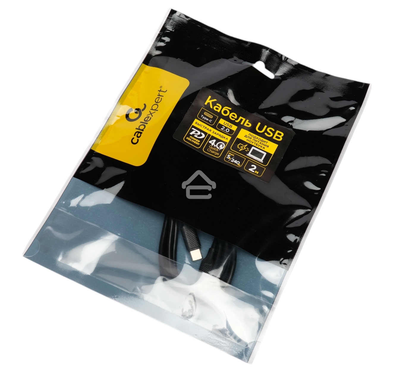 Кабель USB2.0 Cablexpert СС-USB2.0-240W-2M Type-C/Type-C, 5А, 240Вт, PD3.1/QC4.0, медь, 2м, черный, пакет