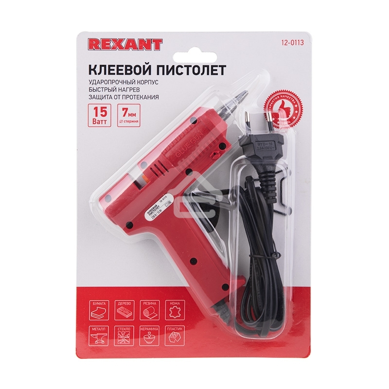 Пистолет клеевой 15 Вт ? 7 мм малый (блистер) 12-0113 Rexant