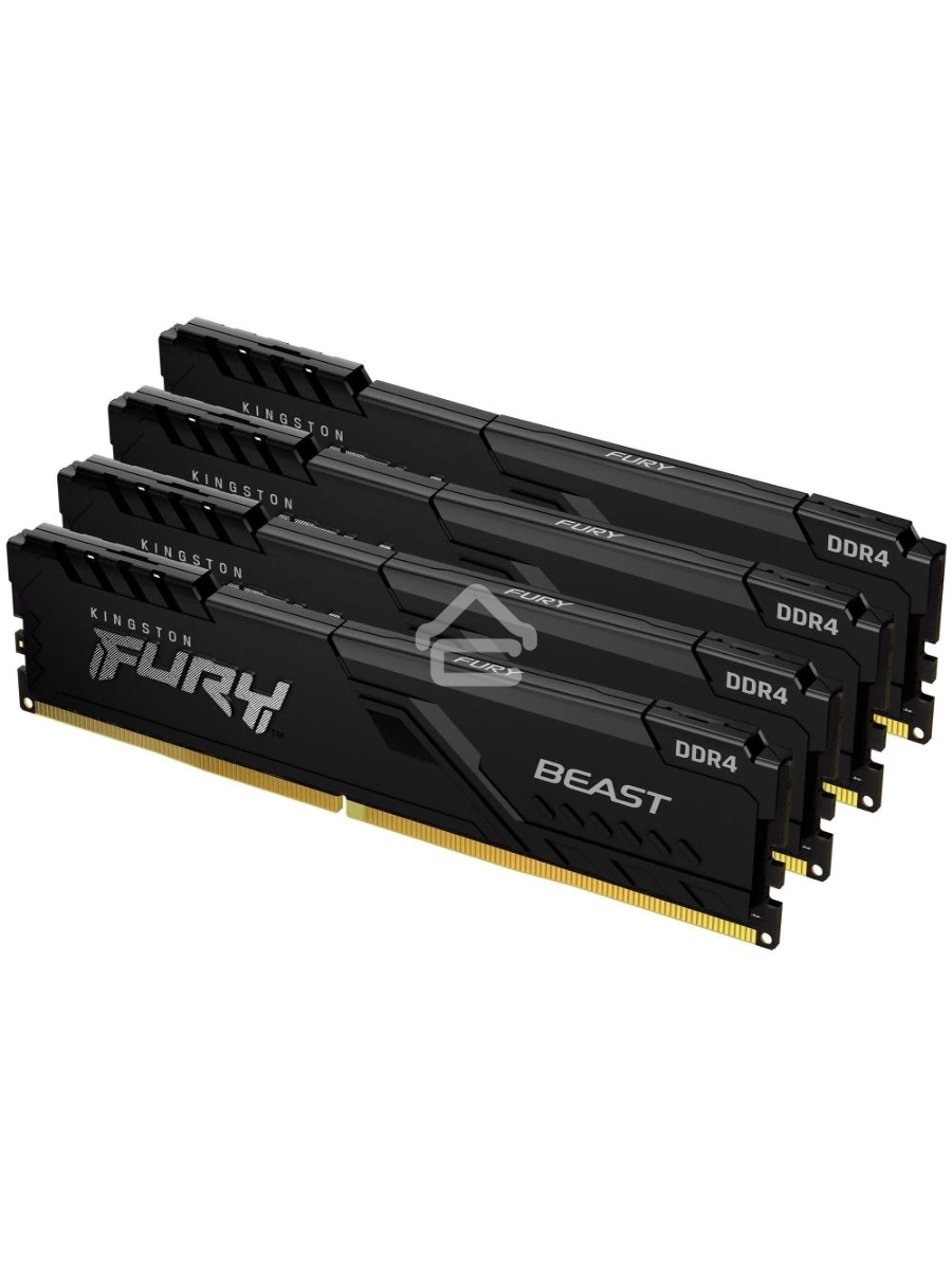 Оперативная память Kingston Fury Beast, DDR4, 64GB (4x16GB), 3200MHz, CL16, DIMM, радиатор, чёрный