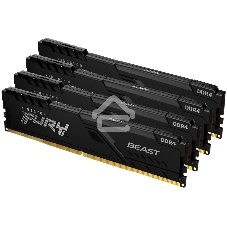 Оперативная память Kingston Fury Beast, DDR4, 64GB (4x16GB), 3200MHz, CL16, DIMM, радиатор, черный