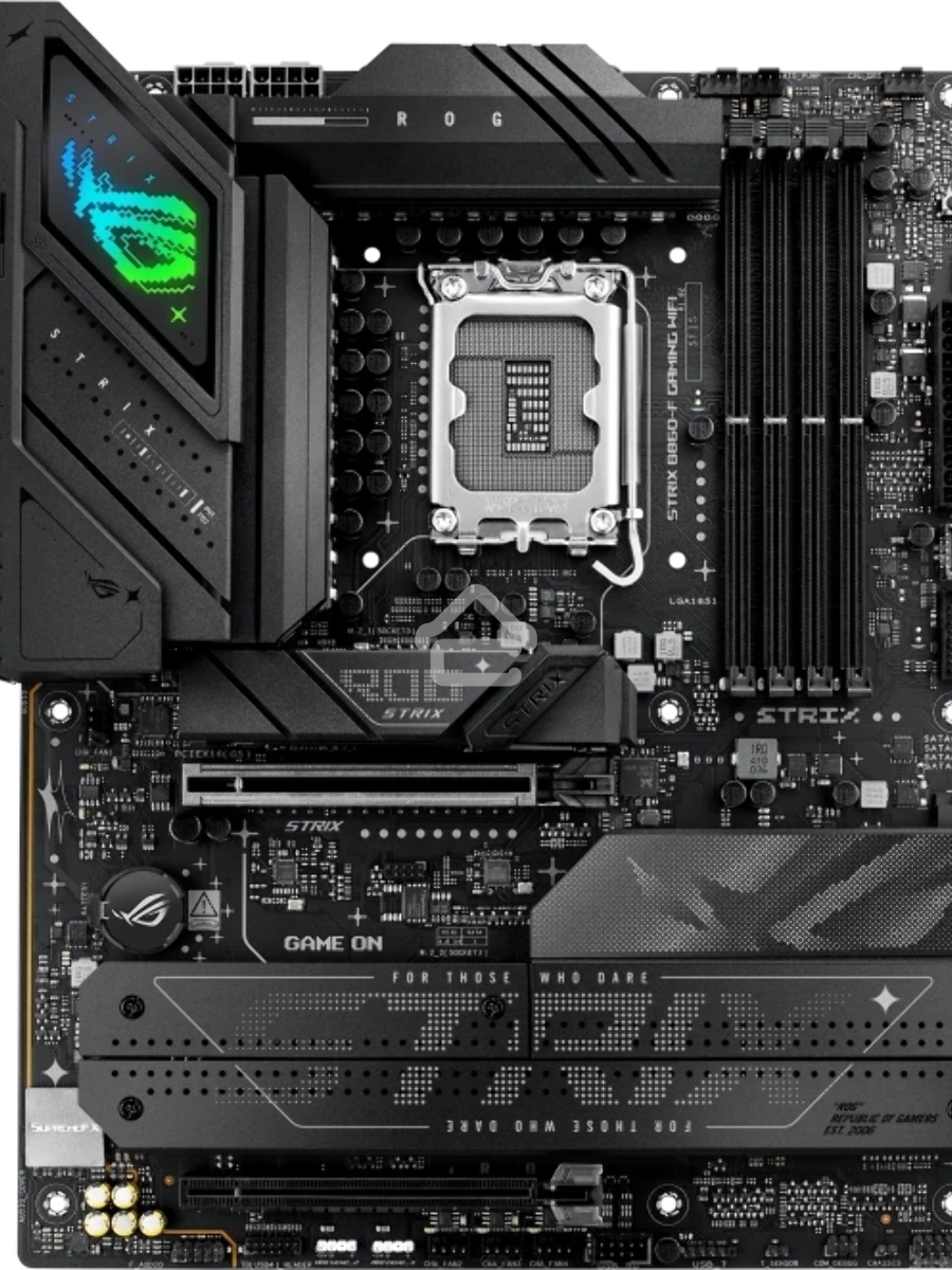 Материнская плата ASUS ROG STRIX B860-F GAMING WIFI, LGA 1851, Intel B860, 4xDDR5, 4xSATA, 4xM.2, 1xPCIe 5.0 x16, 1xPCIe 4.0 x16, 1xDP, 1xHDMI, 1x 2.5Gb LAN, 1xUSB 20Gbps, 1xUSB 10Gbps, 6xUSB-A 5Gbps, 2xUSB 2.0, 3x3.5 мм, 7.1, ATX