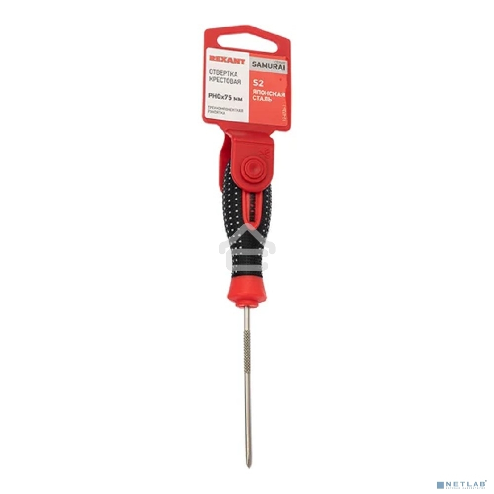 Отвертка крестовая Rexant PH 0х75 мм, трехкомпонентная рукоятка, сталь S2