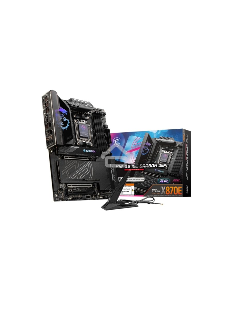 Материнская плата MSI MPG X870E CARBON WIFI, AM5, AMD X870E, 4xDDR5, 4xSATA, 4xM.2, 1xPCIe 5.0 x16, 1xPCIe 5.0 x4, 1xPCIe 4.0 x4, 1xHDMI, 2xUSB-C, 2x1Gb LAN, 9xUSB 3.2 Gen 2, 2xUSB4, 2x3.5 мм, 7.1, ATX