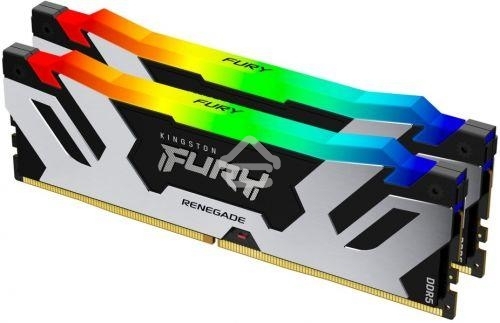 Оперативная память Kingston Fury Renegade, DDR5, 32GB (2x16GB), 6400MHz, CL32, DIMM, с радиатором, RGB, серебристый/черный