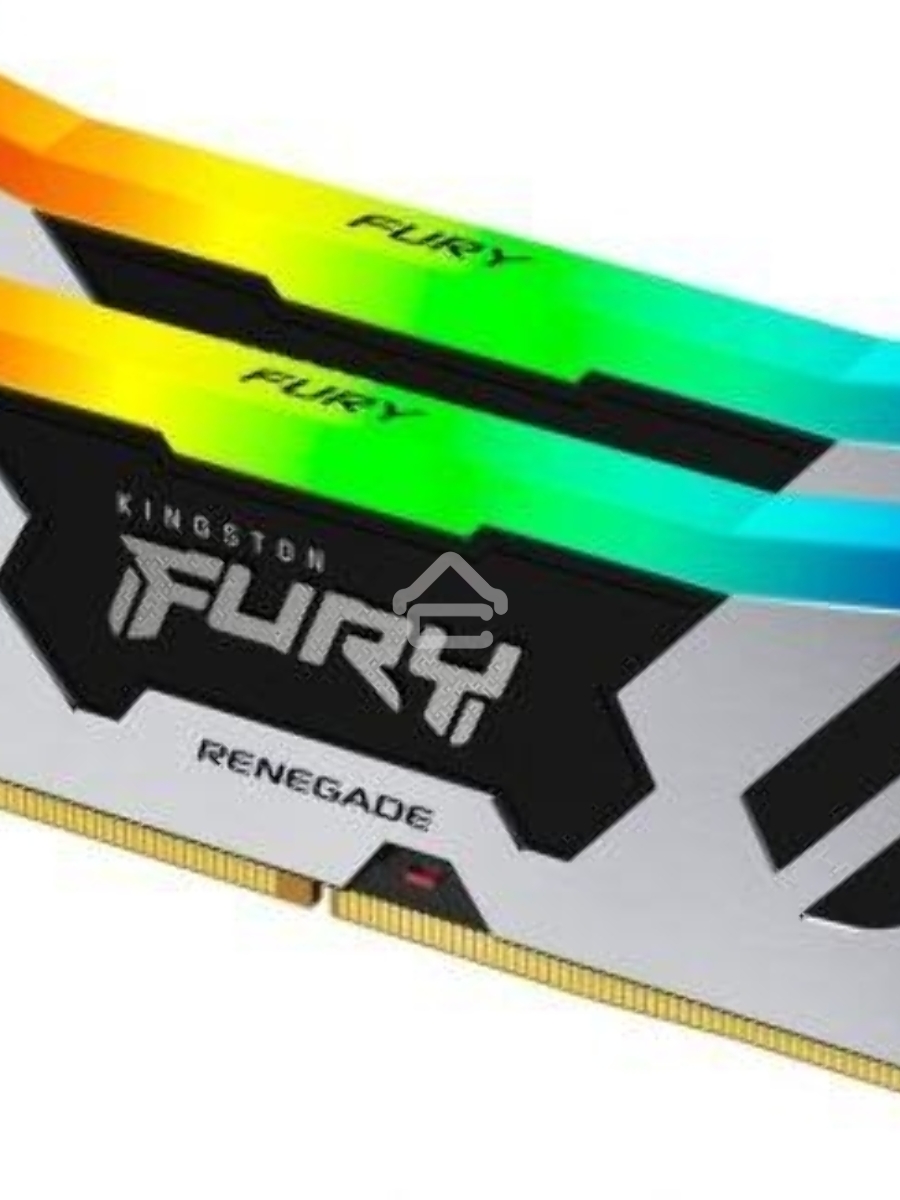 Оперативная память Kingston Fury Renegade, DDR5, 32GB (2x16GB), 6400MHz, CL32, DIMM, с радиатором, RGB, серебристый/черный