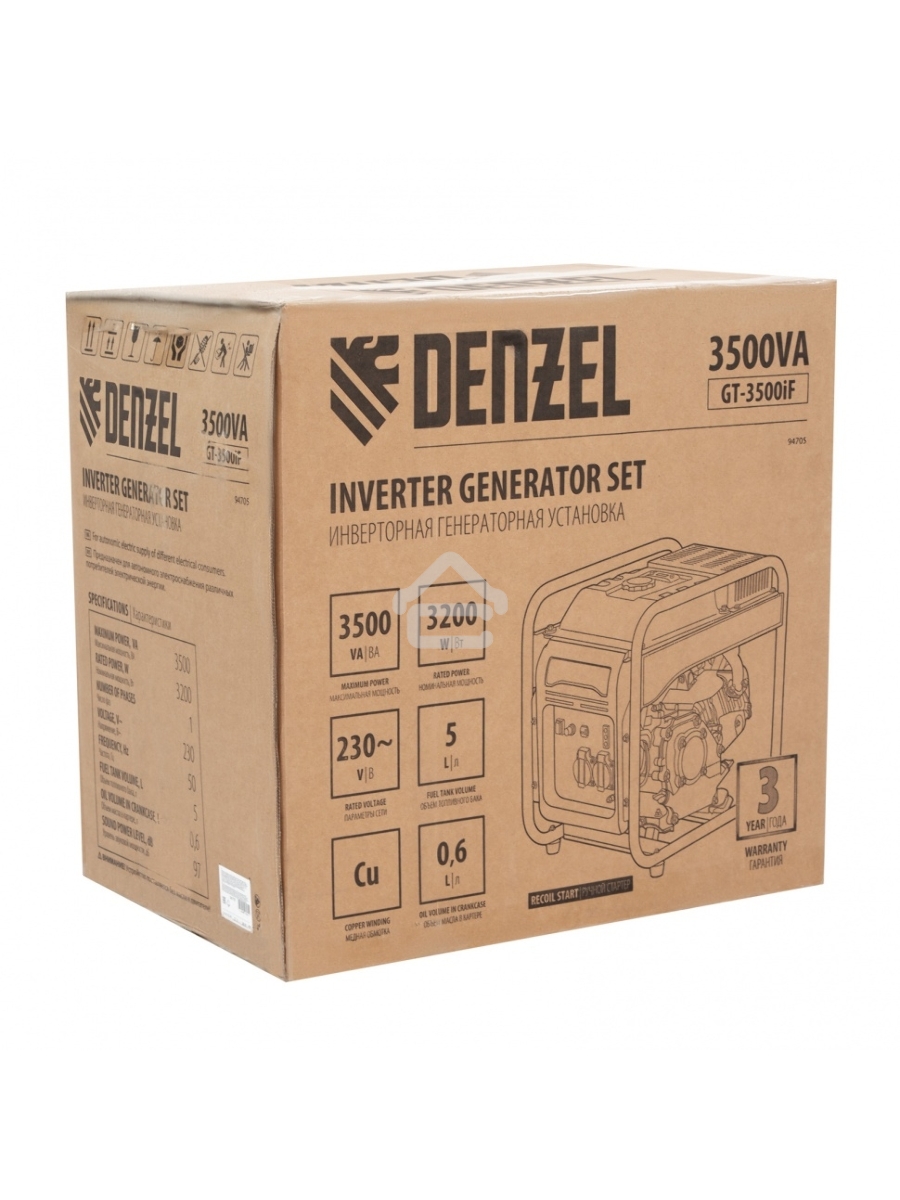 Электрогенератор бензиновый инверторный Denzel GT-3500iF, 3.5 кВт, 97 дБ, 27 кг