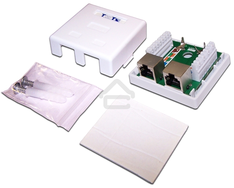 Настенная розетка, 2 порта RJ-45 категории 5е, STP, белая